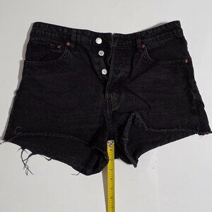 Pre-Loved Black Denim Cutoff Jeans – Size 10, Button-Fly